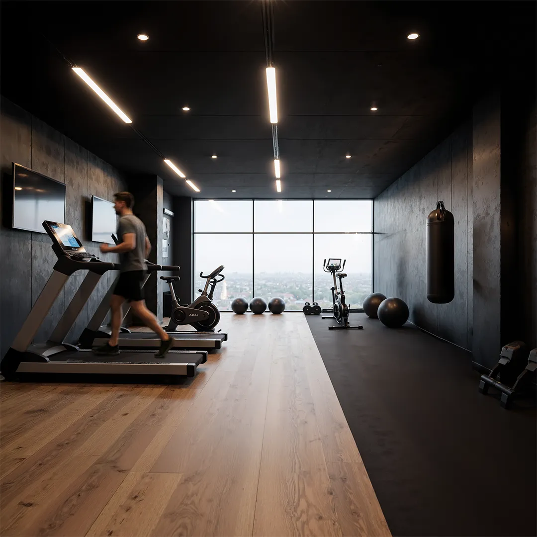 Render fotorrealista de academia em condomínio residencial