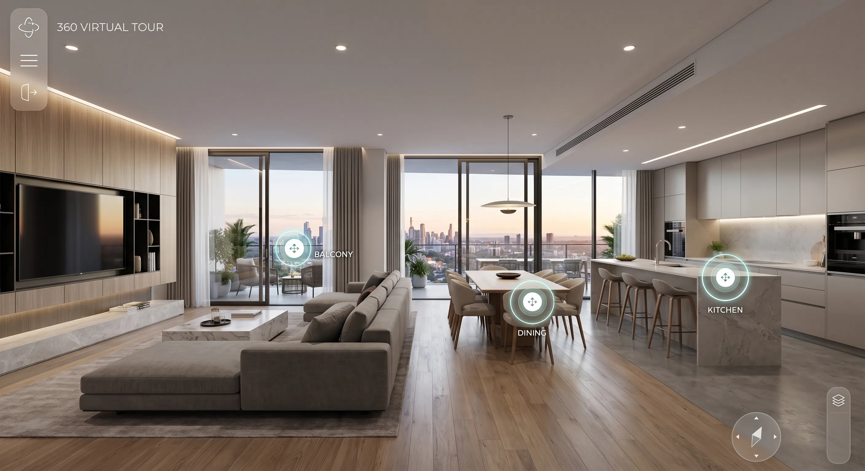 Vista panorâmica 360° de ambiente interno residencial
